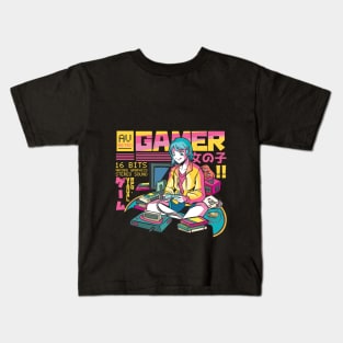 Gamer Girl Retro Gaming Zocken Anime Kids T-Shirt